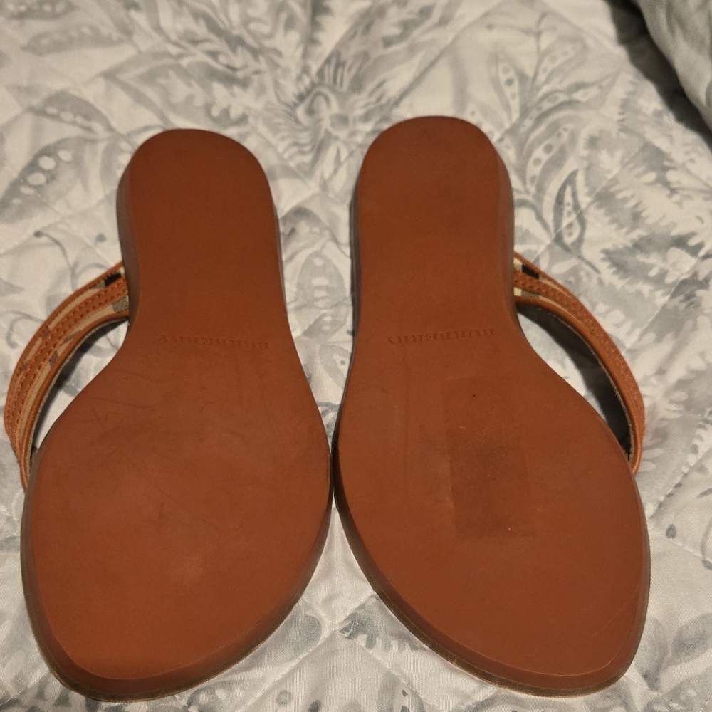 Burberry Tan Leather & Check Thong Sandals - Picture 4 of 4
